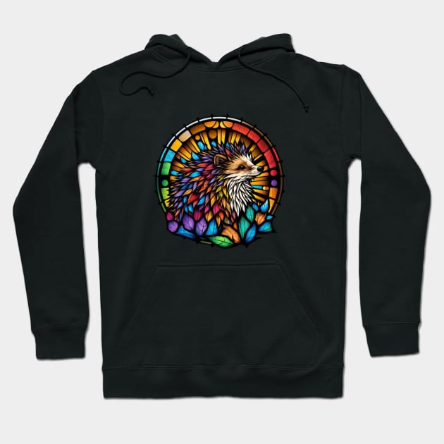 Hedgehog Animal Portrait Stained Glass Wildlife Outdoors Adventure Hoodie by Cubebox